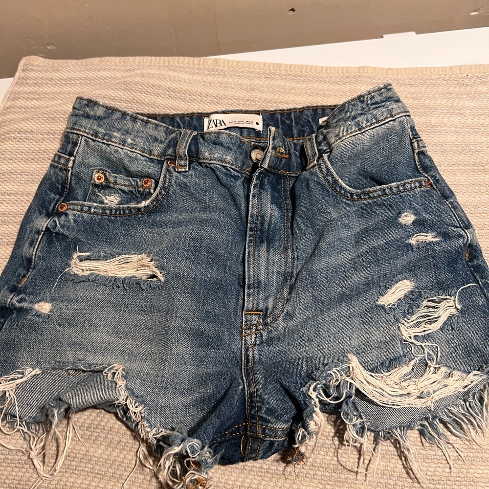 Zara Frayed Blue Jean Shorts